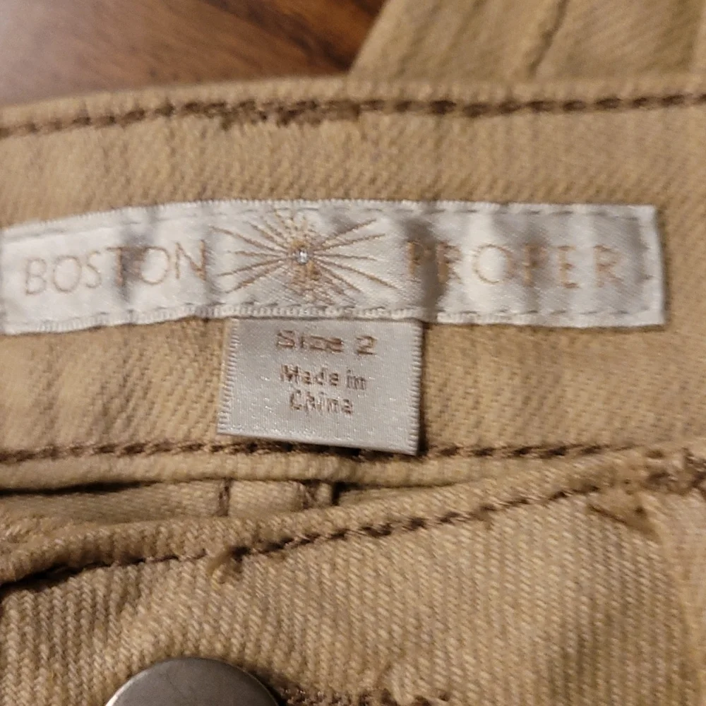 Boston Proper Jeans,  size 2, beige with pink embroidery scattered flowers - Picture 5 of 10